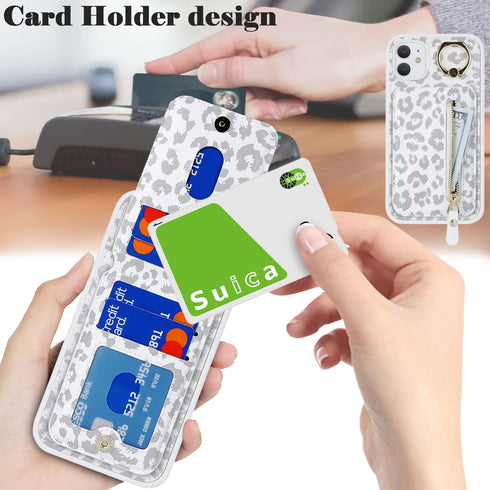 iPhone 12 pro case with Card Holder, iPhone 12 Phone Case Wallet for Women magsafe Compatible Wallet Detachable 2-in-1 for Men-White Leopard......