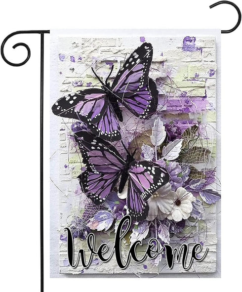 Large Garden Flags 28 X 40 Double Sided,Welcome Yard Flags Summer Garden Decor for Outside,Butterfly Flower Yard Decorations for Home Outdoor...