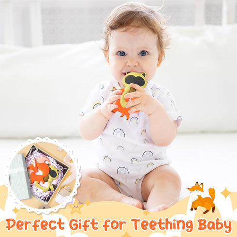 Baby Silicone Teething Toys - 2Pcs Raccoon Fox Baby Soothe Teething Chew Toys Infants Soft Teether Toys Toddler Raccoon and Fox Design Toy Baby Sh...