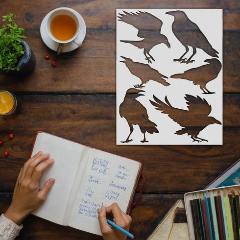 Crow Stencil | Reusable Birds Horror Bird Street Art Graffiti Halloween Gothic Stencils for Painting on Wood, Glass, Wall, Rock, Fabric, Walls, Ca...