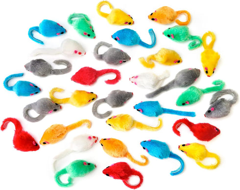 CHIWAVA 60PCS 4.1'' Furry Cat Toy Mice Rattle Small Mouse Kitten Interactive Play Assorted Color...