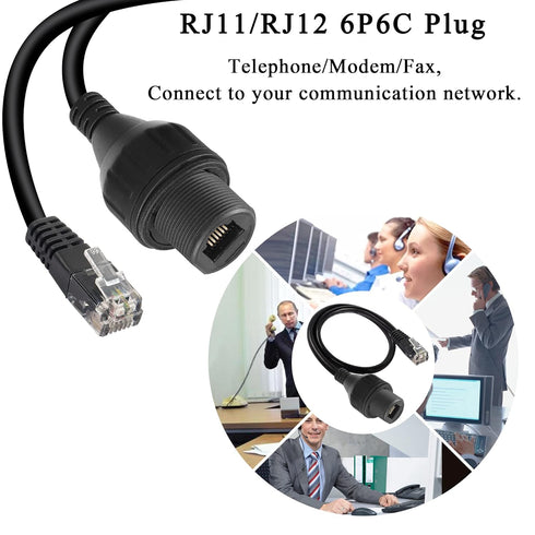 QIANRENON RJ11/RJ12 6P6C Panel Mount Waterproof Connector CAT3 RJ12 Male to Female Outdoor Telephone Line Socket,IP67 Waterproof,for Telephone Com...