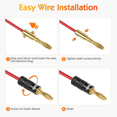 Banana Plugs with Dual Set Screws,Black and Red Aluminum Shell,6 Pairs......