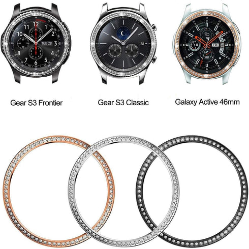Bands Compatible with Samsung Galaxy Watch 46mm / Gear S3 Frontier/Classic, 22mm Bling Rhinestone Diamond Metal Strap with Bezel Ring Cover Replac...