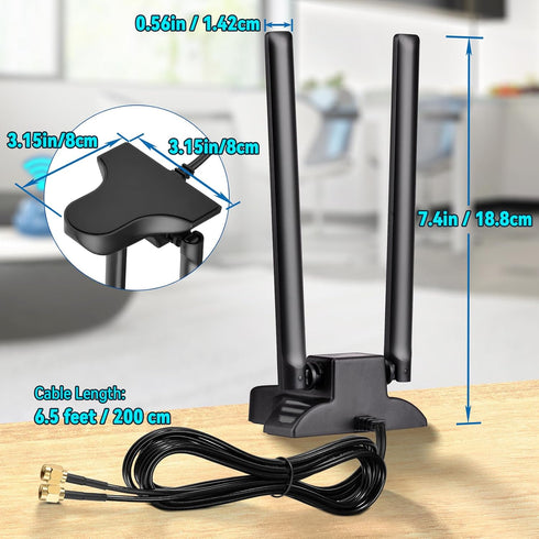Eightwood PC WiFi Antenna Dual Band 2.4GHz 5GHz RP-SMA WiFi Antennae with 6.5 Feet Extension Cable for PC Desktop Computer PCI PCIe WiFi Bluetooth...