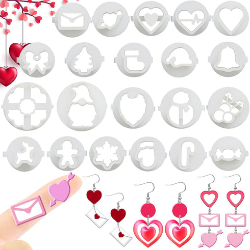 Tessco Set of 22 Small Polymer Clay Cutters for Earrings Valentine Mini Polymer Clay Molds Elf Pumpkin Heart Shaped Clay Earring Cutters for Jewel...