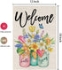 CROWNED BEAUTY Spring Garden Flag Floral Mason Jar 12×18 Inch Double Sided for Outside Small Burlap Welcome Yard Flag...