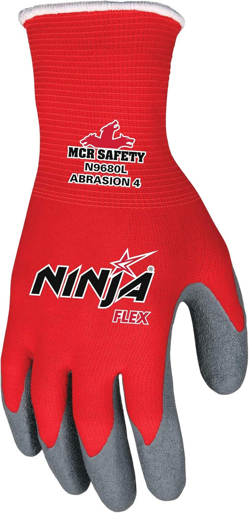 MCR Safety Gloves N9680XXL Ninja Flex Nylon Shell Work Gloves with Latex Dip Palm & Fingertips, Gray/Red, 2X-Large, 1-Pair...