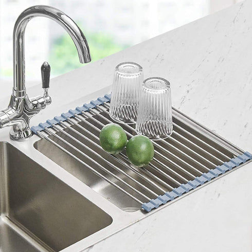 Seropy Roll Up Dish Drying Rack, Over The Sink Dish Drying Rack Kitchen Rolling Dish Drainer, Foldable Sink Rack Mat Stainless Steel Wire Dish Dry...