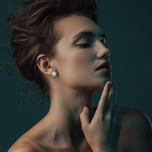 BESTEEL Rhinestone Earrings Round Shaped Acrylic Stone Inside Crystal Halo Stud Earrings for Dance Competitions Stage Opera Performance Wedding Pa...