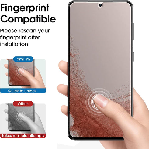amFilm Privacy Screen Protector Samsung Galaxy S22 Plus 5g 6.6 inch, Samsung Galaxy S22 + 5g 6.6 inch with 2 Pack Camera Lens Protector, Fingerpri...