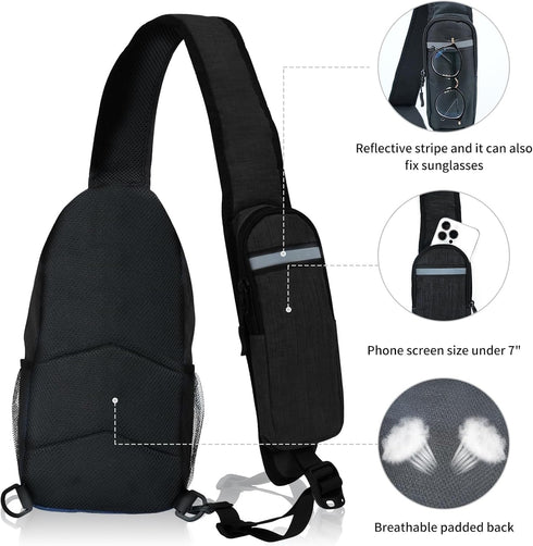 Sling-Bag Crossbody-Bag Women-Men Backpack-Daypack - Hiking Chest Travel with Water Bottle Pocket Portable Hiking Daypacks For Women Black...