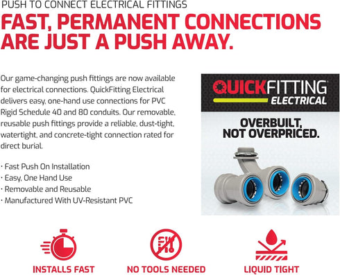 QuickFitting 3/4 inch Conduit Coupling | Push Install PVC Electrical Conduit Fitting | for Rigid Sch 40 and Sch 80 PVC Conduit | 10-Pack Liquid Ti...