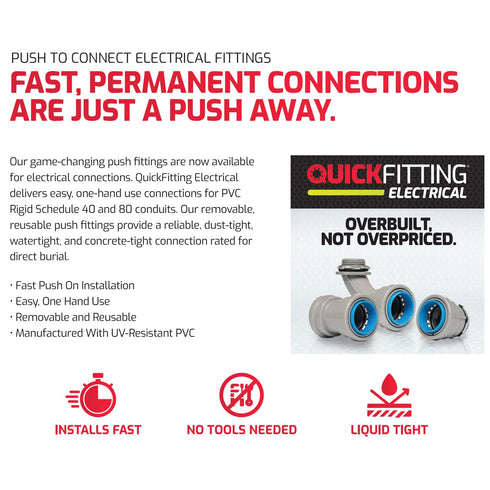 QuickFitting 1/2 inch Junction Box Connector | Push Install PVC Electrical Conduit Fitting | for Rigid Sch 40 and Sch 80 PVC Conduit | 10-Pack Liq...