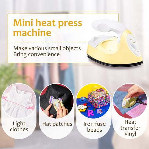 Honoson Mini Craft Iron Mini Heat Press Small Iron Portable Handy Tiny Flatiron with Charging Base Accessories for Fuse Beads Patch DIY Shoes T-sh...