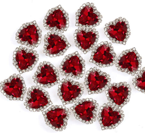Heart Rhinestones 20pcs Sew on Buttons Embellishments with Diamond, 14mm Heart Rhinestones Flatback, Red...