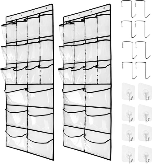 2 Pack Extra Large Hanging Crystal Clear Over Door Shoe Organizers,closet shoe organizer shoe rack organizer shoe storage,12+6Pockets,8+8Hooks,whi...