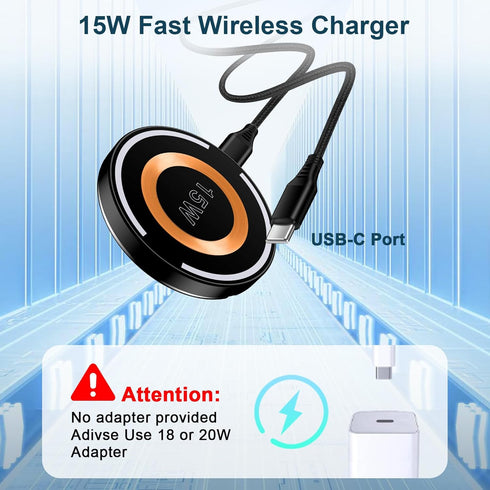15W Magnetic Wireless Charger Pad for iPhone 15/15 Pro/15 Plus/15 Pro Max/14 13 12,Samsung Galaxy S24 S23 S22 S21 Z Fold 5 Flip 5 Ultra FE, Fast M...