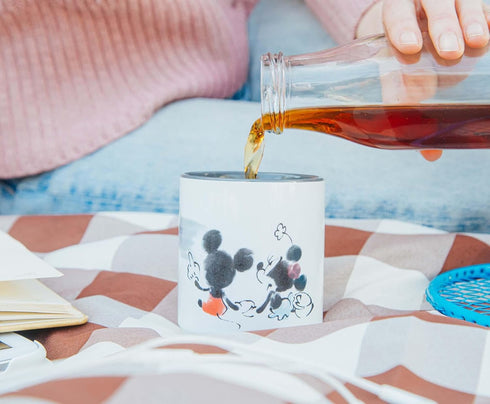 Disney Mickey and Minnie Mouse Watercolor Sunset Asian-Style Ceramic Tea Cup | Traditional Japanese-Inspired Mug Without Handle | Holds 9 Ounces...
