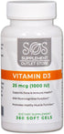 SOS Vitamin D3 1000iu (25 mcg) Cholecalciferol Softgels, 12 Month Supply, 360 ct....