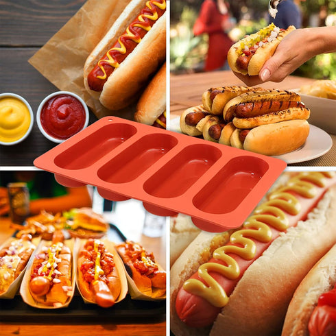 Webake Hot Dog Bun Pan, 2 Pack SIlicone Hotdog Bun Molds Nonstick Bread Forms Mini Baguette Sandwich Baking Tray for Hot Dog Bun Rolls Cake and Ec...