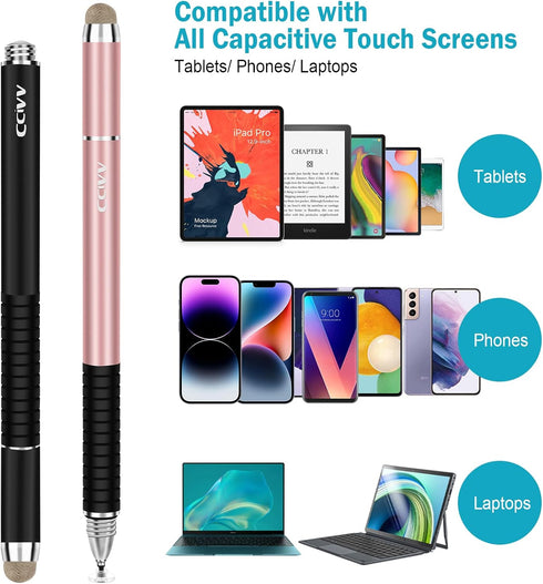 Stylus Pen, 2 in 1 Fine Point and Mesh Tip Stylus for Touch Screen, Compatible for Tablet and Cellphone (1Pc, Black)...