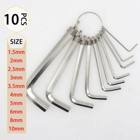 10pcs Silver Allen Wrenches Set, 1.5-10 mm Hex Key Key Chain Set, Portable L Shape Bike Allen Wrench Repair Tool...