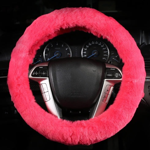 2 Pcs Furry Car Steering Wheel Cover with Fluffy Gear Shift Cover Soft Warm Non-Slip Car Decoration for Women Girls (Pink)...