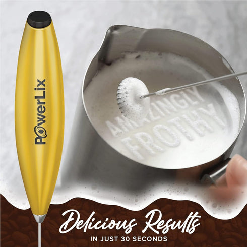 PowerLix Milk Frother Handheld Battery Operated Electric Whisk Foam Maker For Coffee, Latte, Cappuccino, Hot Chocolate, Durable Mini Drink Mixer W...
