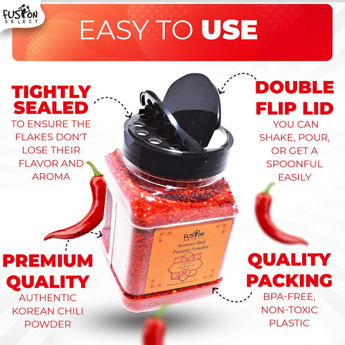 Fusion Select Korean Premium Non-GMO Gluten Free Red Chili Pepper Flakes Powder, Crushed Red Pepper Premium Gochugaru For Kimchi Seasoning, Chicke...