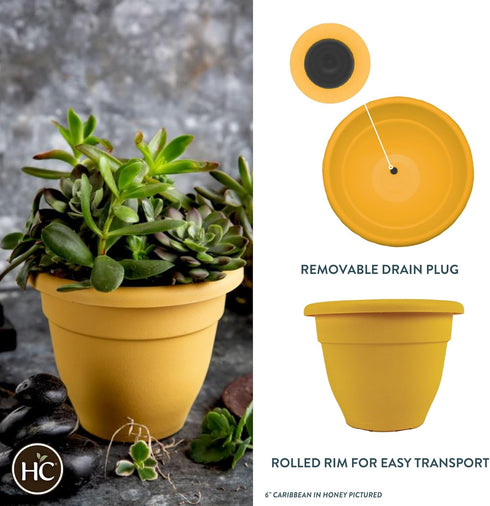 The HC Companies 10 Inch Caribbean Planter - Lightweight Indoor Outdoor Plastic Plant Pot for Herbs and Flowers, Honey...