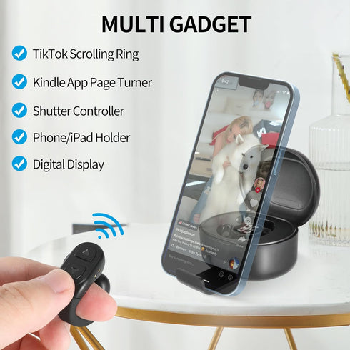 Upgrade TikTok Scrolling Ring, Remote Page Turner for Kindle App, TIK Tok Ring with Stand, Bluetooth Camera Remote Compatible with iPhone, Ipad, i...