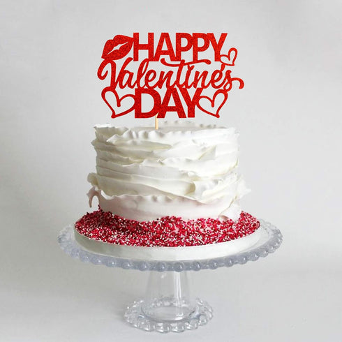 1 Pack Red Happy Valentine's Day Cake Topper Heart Love Cupcake Picks for Cake Decorations Valentine's Wedding Party Holiday Supplies...