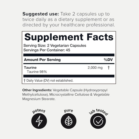 Toniiq 2000mg Taurine Supplement - High Purity Taurine Powder Capsules, 98%+ Pure, Third-Party Lab Tested - Potent, Non-GMO, Gluten-Free, Effectiv...