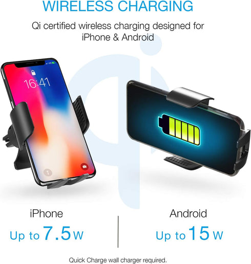 X5 Motorized Qi Car Mount - 15W/7.5W Wireless Charging, Auto Sensing Clamping, Windshield & Air Vent | iPhone, Android & Galaxy Smartphones (No Ca...