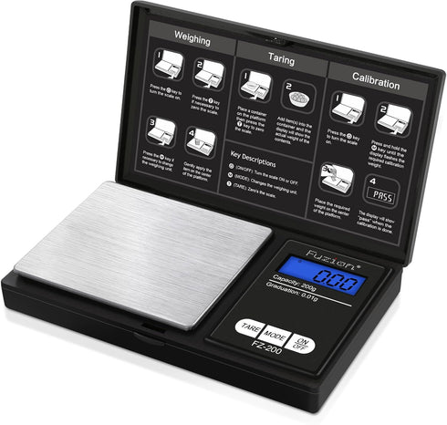 Fuzion Digital Pocket Scale, 200g/0.01g Gram Scale, Mini Scale Grams, Small Digital Scale, Small Food Scale, Jewelry Scale, Precision Scale with T...