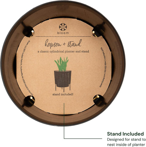 Bloem Hopson Round Planter with Gold Metal Stand: 6" - Black - Durable Plastic Pot, Powder Coated Removable Stand, for Indoor and Outdoor Use, Gar...