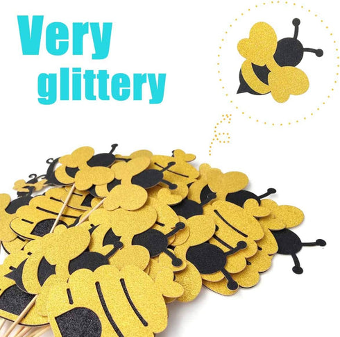 25 Pcs Glitter What Will It Bee Cake Topper Bumble Bee Cupcake Toppers Bee Pupa Cupcake Toppers Gender Reveal Party Decorations Desserts Supplies ...