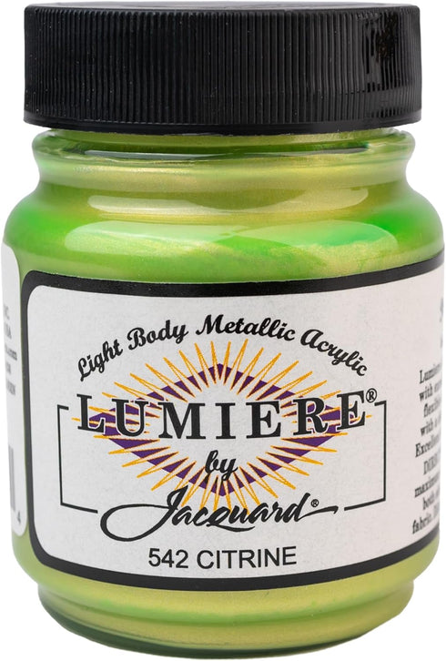 Jacquard Lumiere 2.25oz Fabric Paint Citrine - Metallic Paint for Fabric, Leather, Canvas, Paper and Wood - Light-bodied Metallic Acrylic Paint - ...