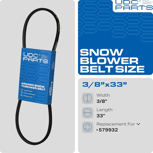 Snow Thrower Auger Belt 579932 / Aramid Cord / 33.00 inches/for Craftsman Murray MTD Snapper 1733324SM 579932MA Ariens 07204200 72042...