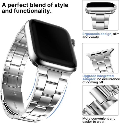 Fullmosa No Tools Needed Compatible Apple Watch Bands for Women Men 41mm 40mm 38mm 46mm 49mm 45mm 44mm 42mm, Metal Strap with Case for iWatch Seri...