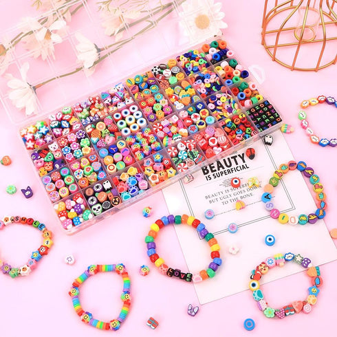 1060pcs Polymer Clay Beads Charms Kits 28 Styles Cute Fun Clay Beads Charms Flower Butterfly Heart Letter Pony Beads Charms for Women Girls Jewelr...