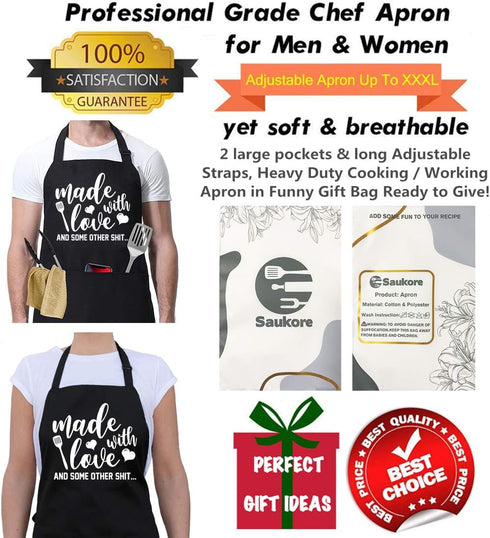 Funny Aprons for Women Men, Novelty Kitchen Cooking Apron with 2 Pockets, Cute Baking Gifts for Bakers, Birthday Housewarming Gifts for Wife Husba...