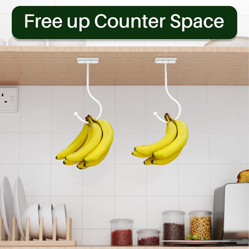 2-Pack Banana Hook Under Cabinet,Banana Holder,Metal Banana Hanger Hook,Adhesive Banana Hook, Foldable Banana Hook, Folds Up With Magnets When Not...