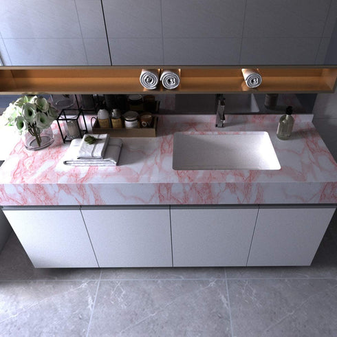 Marble Paper Granite Pink/White Roll Peel and Stick Wallpaper for Table Kitchen Countertop Cabinet Shelf Drawer Self Adhesive Vinyl Counter Top Co...