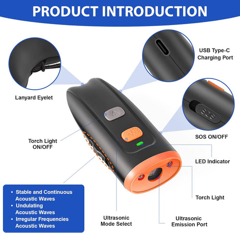 Ultrasonic Dog Barking Control Device, Anti Barking Device Dog Barking Silencer with LED Light, 3 Training Modes Dog Bark Deterrent Devices 20ft R...