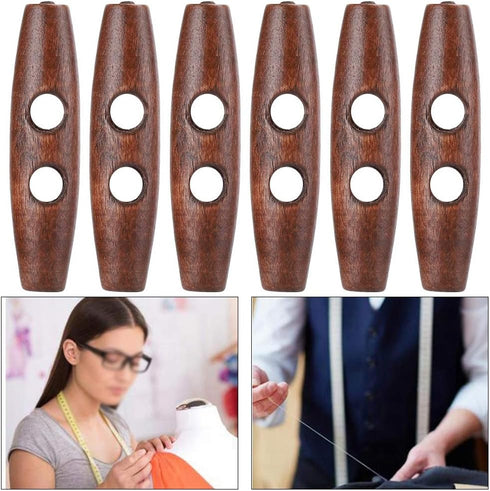 Sewing Wood Toggle Buttons, 50PCS Toggle Buttons, 2 Holes Wood Buttons, Sewing Knitting Buttons, Dark Coffee Wooden Buttons for DIY Coat Clothes A...