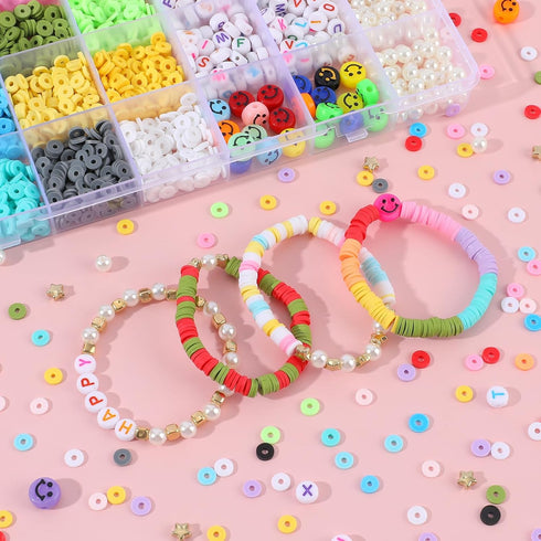 Bracelet Making Kit Beads for Girls, 12 Color Clay Beads Friendship Alphabet Beads Jewelry Making Kit, Seed Beaded Smile Butterfly Beaded for Heis...