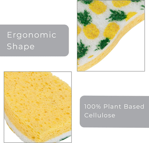 Smart Design Non-Scratch Cellulose Smart Scrub Sponge - Set of 3 - Ultra Absorbent - Ergonomic Shape - Cleaning, Dishes, & Hard Stains - Fruit Pat...