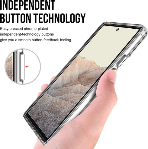for Google Pixel 6 Case: Military-Grade Shockproof Phone Cover with Tempered Glass Screen Protector, Anti-Scratch & Reinforced Bumpers - Crystal C...